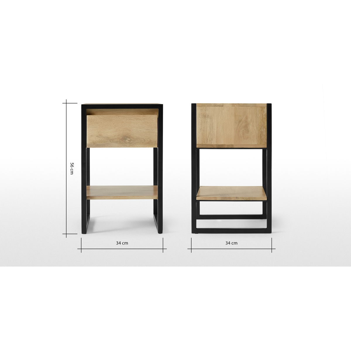 Rena Bedside table, Light Mango Wood and Black Metal – image 7
