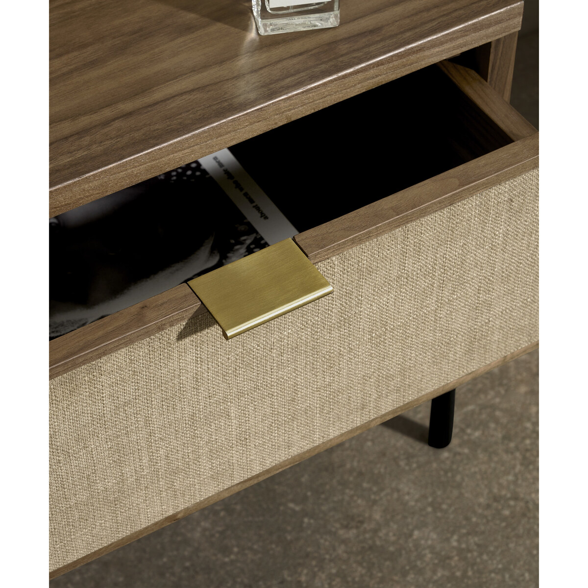Balmore Bedside Table, Walnut & Hessian – image 5