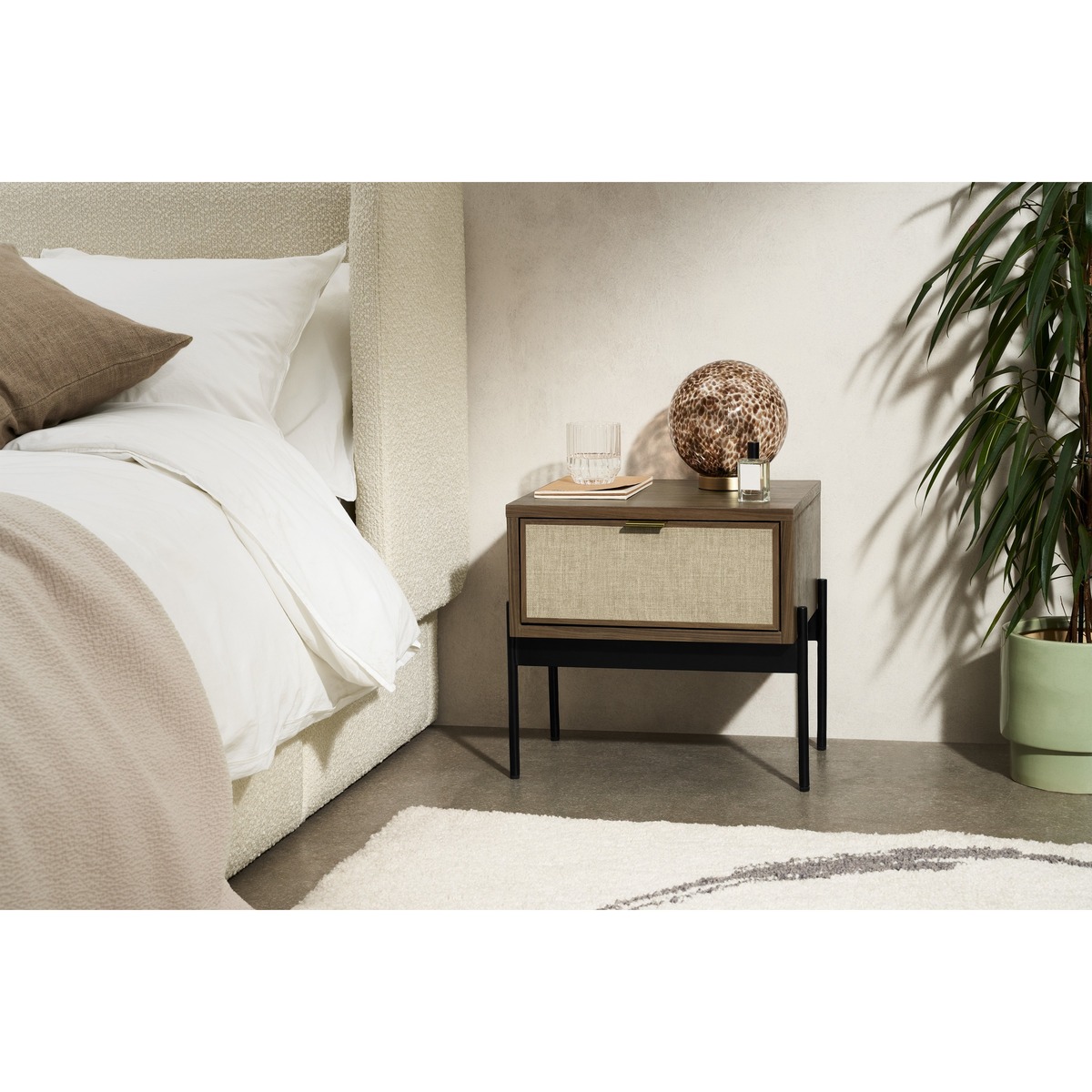 Balmore Bedside Table, Walnut & Hessian – image 6