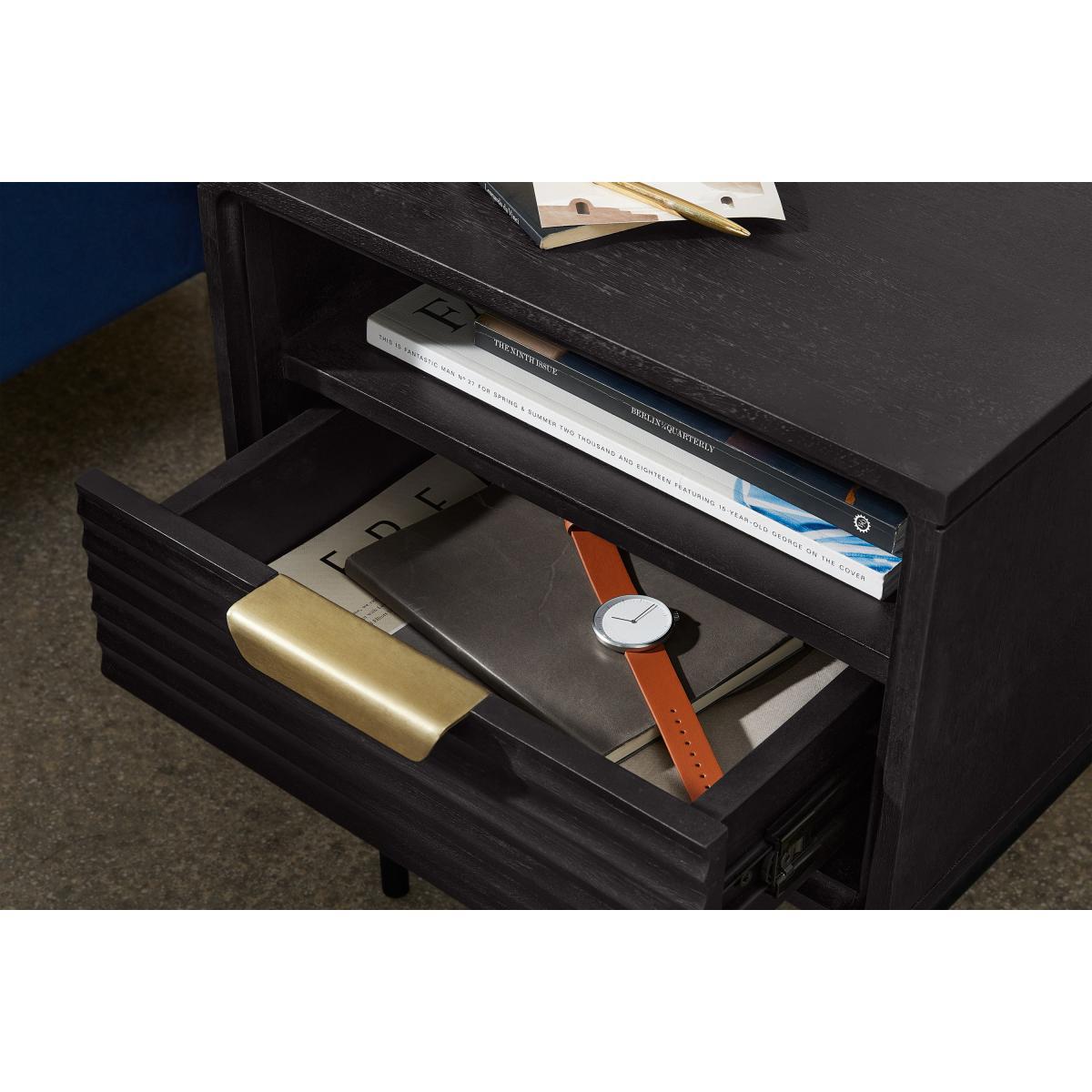 Haines Bedside Table, Black Stain Mango Wood & Brass – image 5