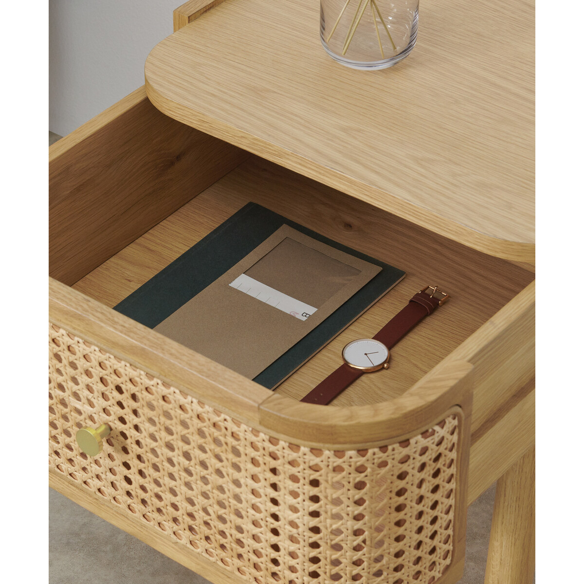 Ankhara Bedside Table, Rattan & Oak – image 2