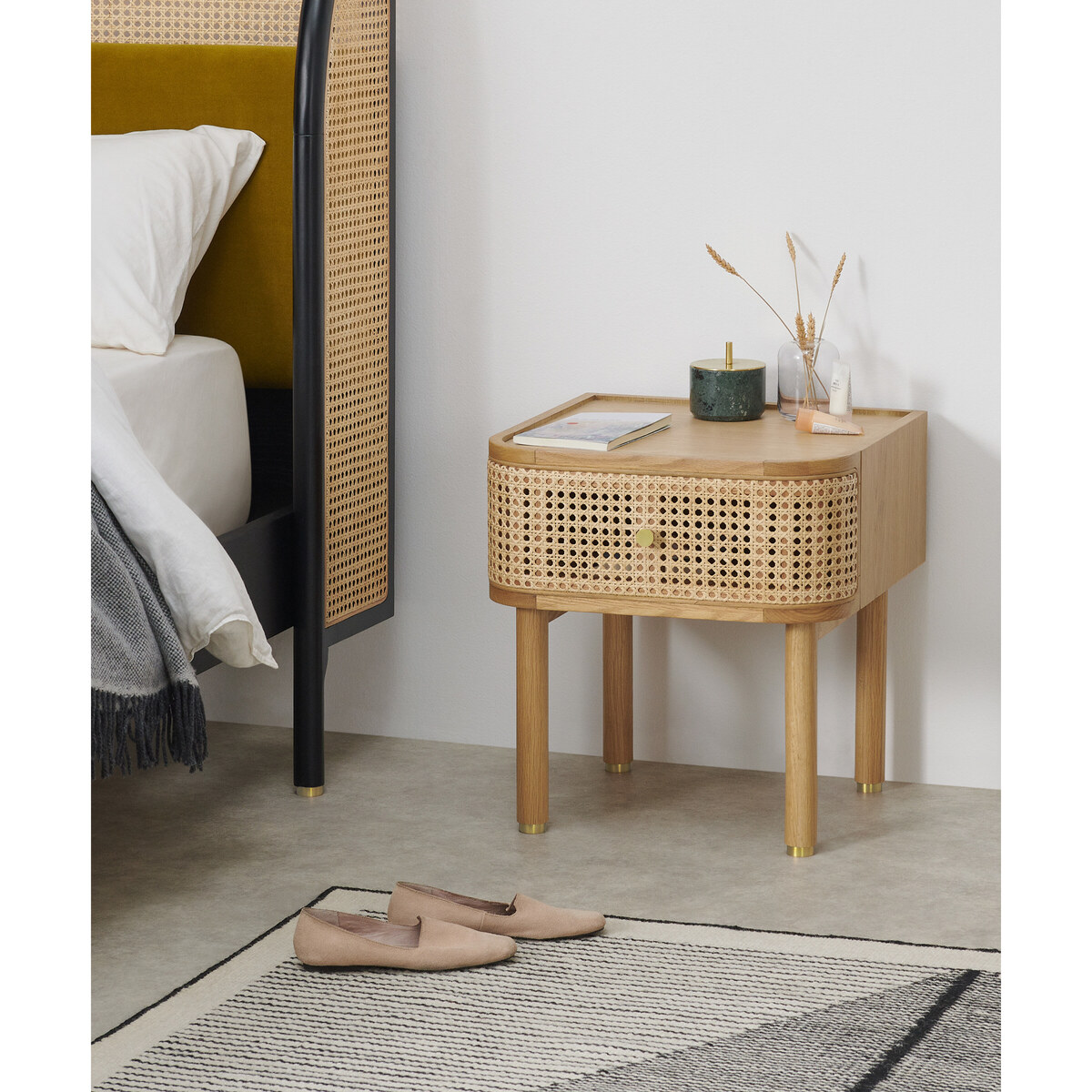 Ankhara Bedside Table, Rattan & Oak – image 3