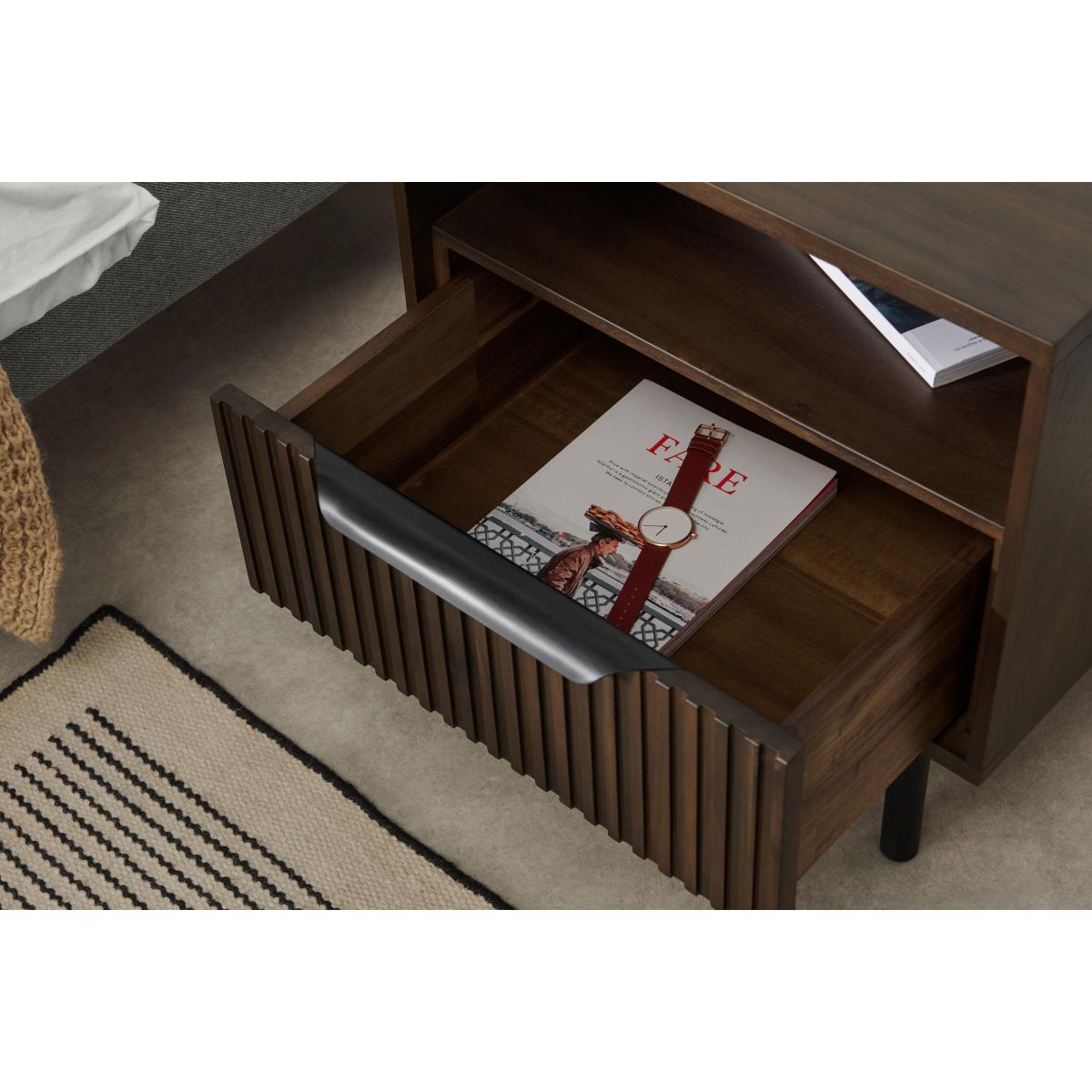 Anwick Bedside Table, Dark Stain Acacia & Black – image 5
