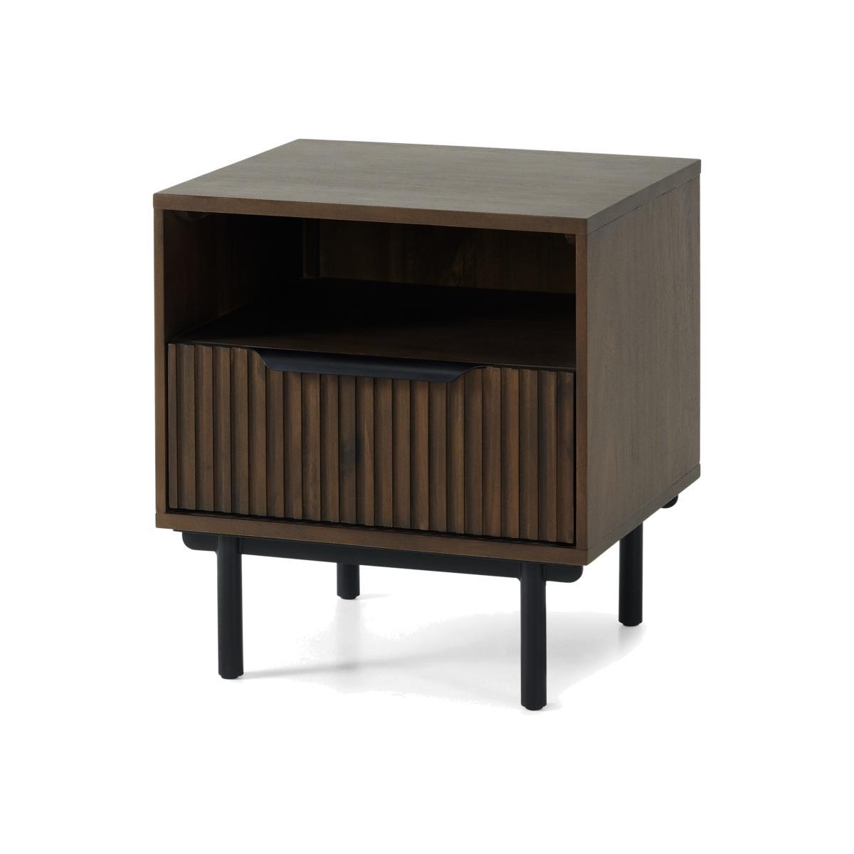 Anwick Bedside Table, Dark Stain Acacia & Black – image 1