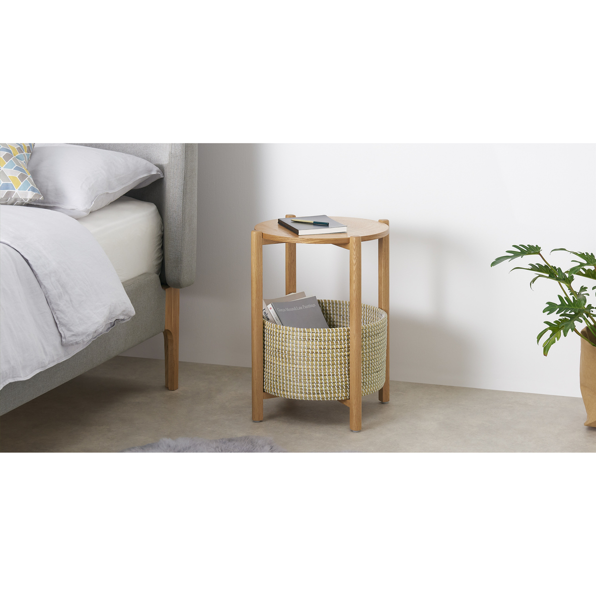 Pipel Bedside Table, Natural Oak & Rattan – image 3