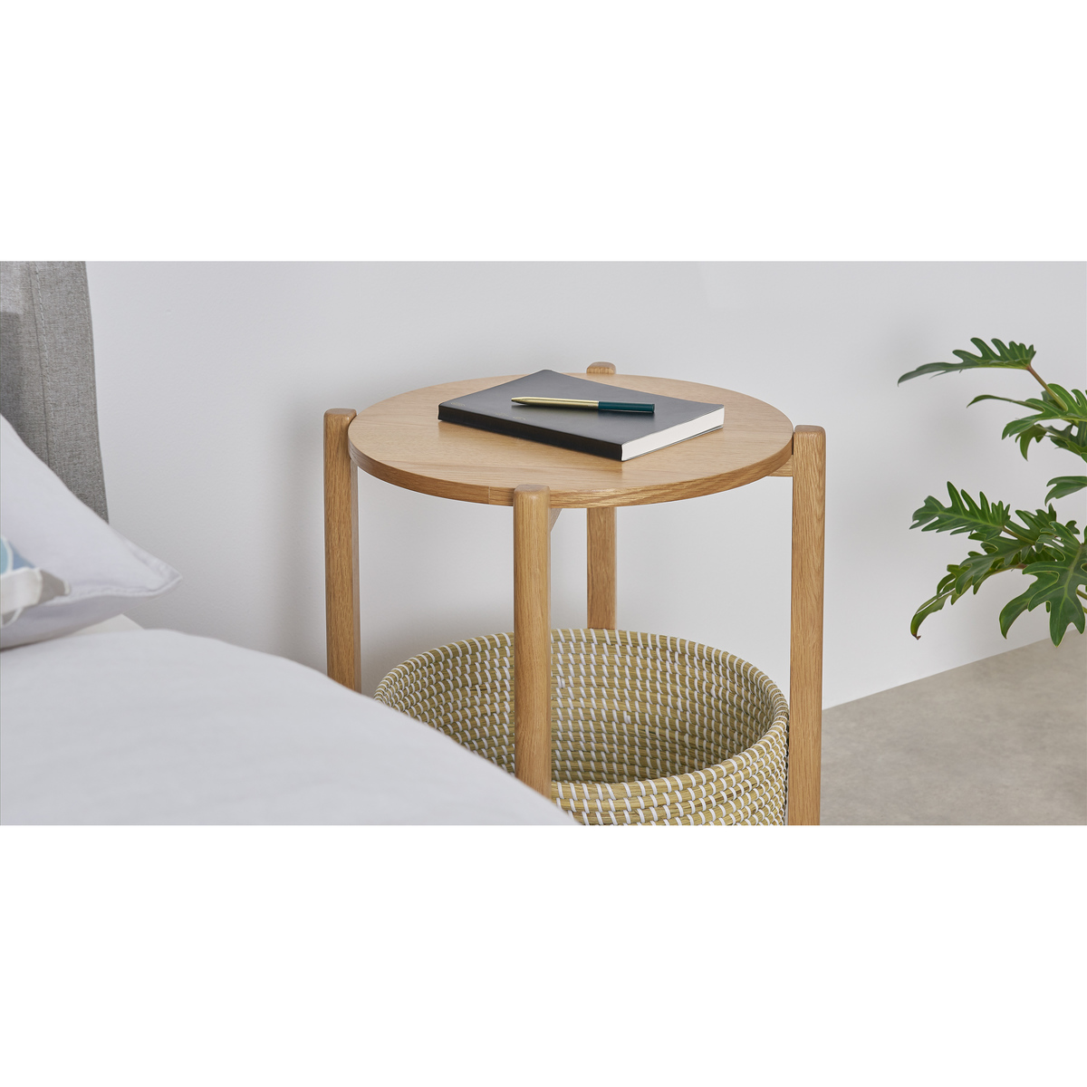 Pipel Bedside Table, Natural Oak & Rattan – image 5