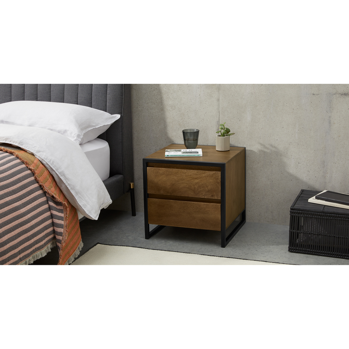 Rena 2 Drawer Bedside table, Mango Wood & Black – image 3
