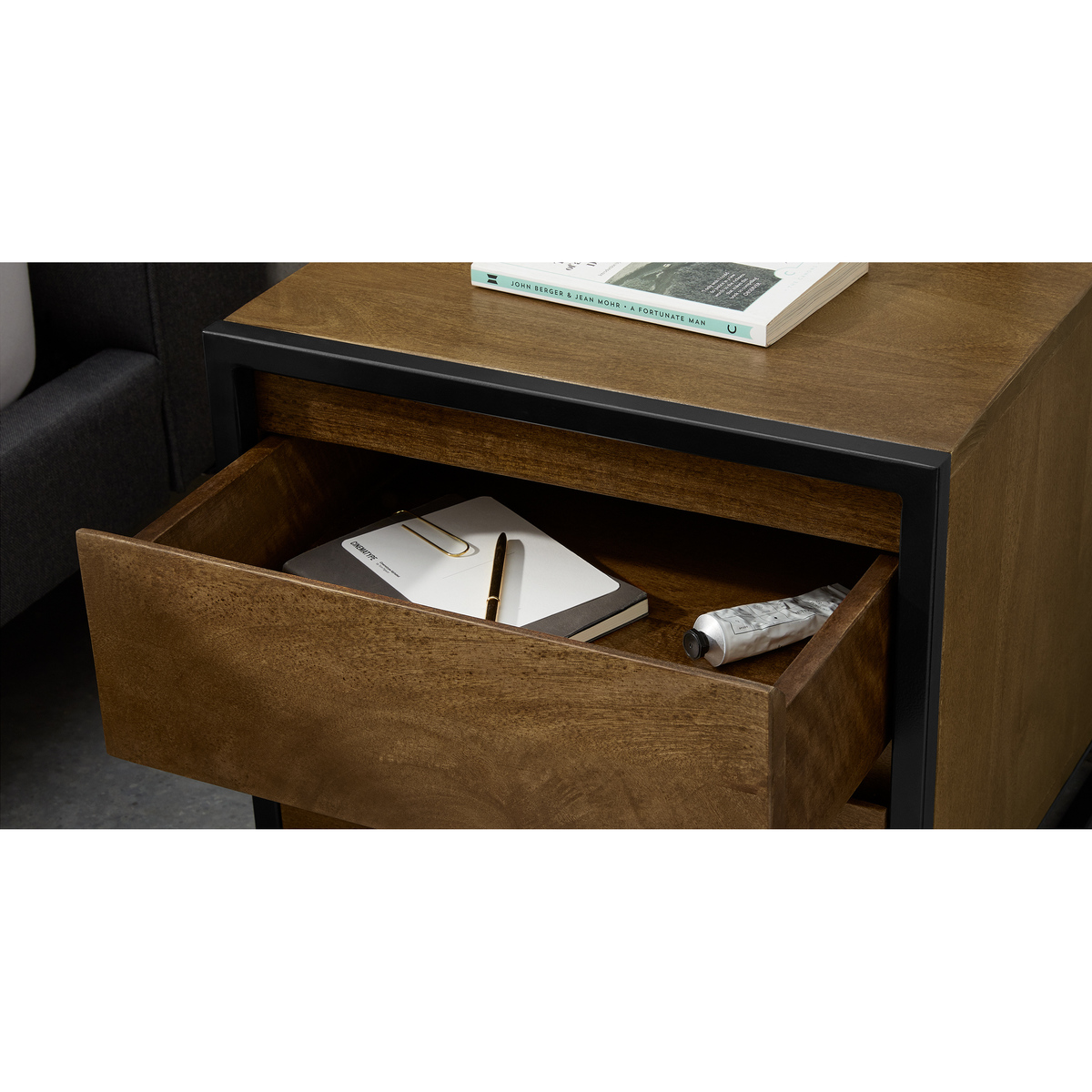 Rena 2 Drawer Bedside table, Mango Wood & Black – image 4