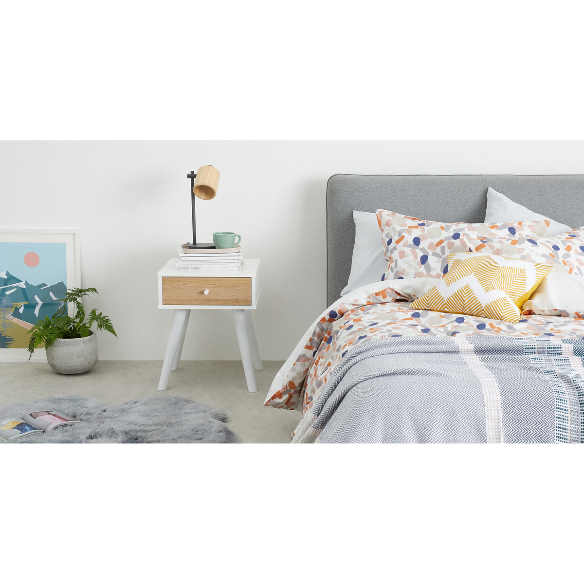 MADE Essentials Larsen Bedside Table, Oak Effect and White – image 2