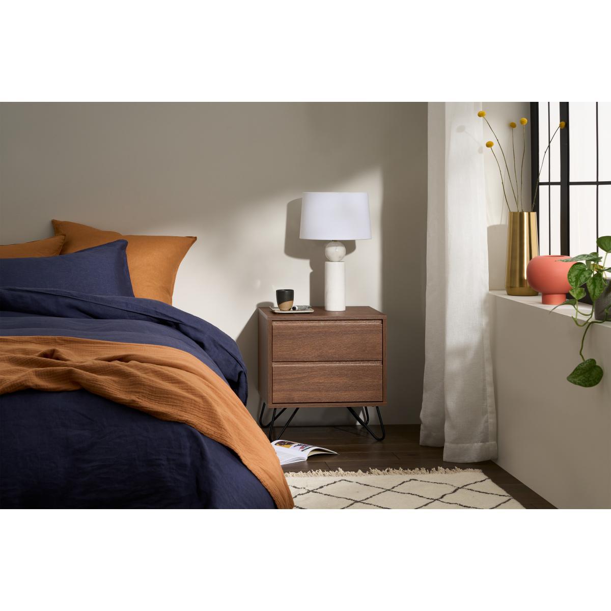 Elona Bedside Table, Walnut Effect & Black – image 4