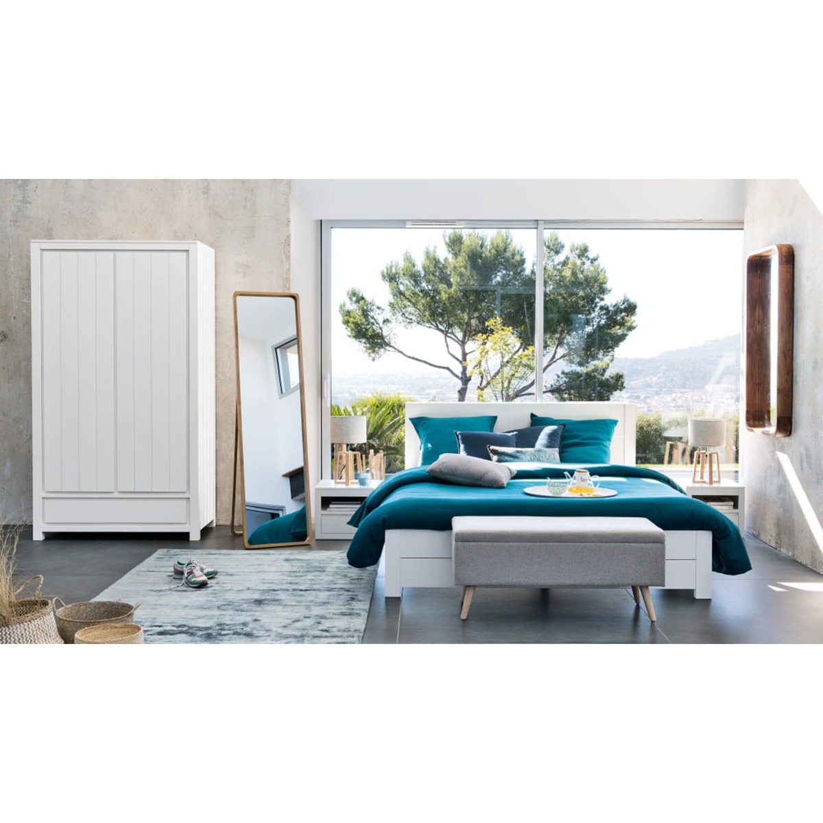 Solid wood bedside table with drawer in white W 40cm White – image 2