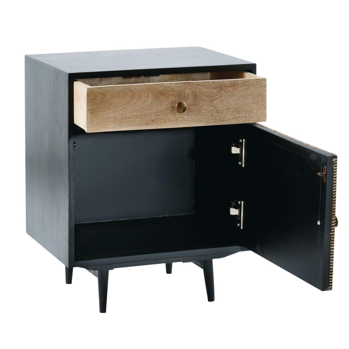 Acacia and Mango Wood 1-Door 1-Drawer Bedside Table Indies – image 2