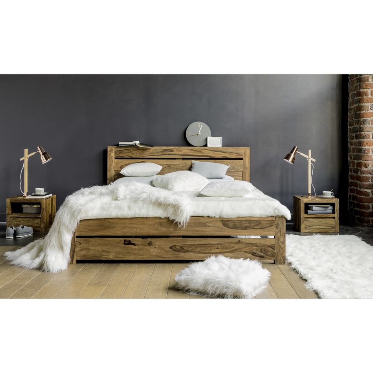 Solid Sheesham Wood Bedside Table with Drawer Stockholm – image 5