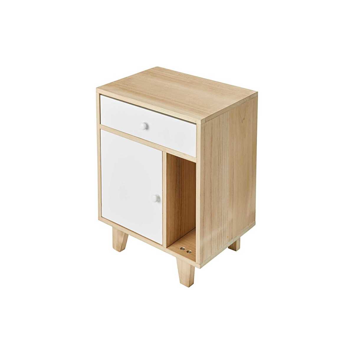 1-door 1 drawer bedside table in white paulownia Spring – image 2