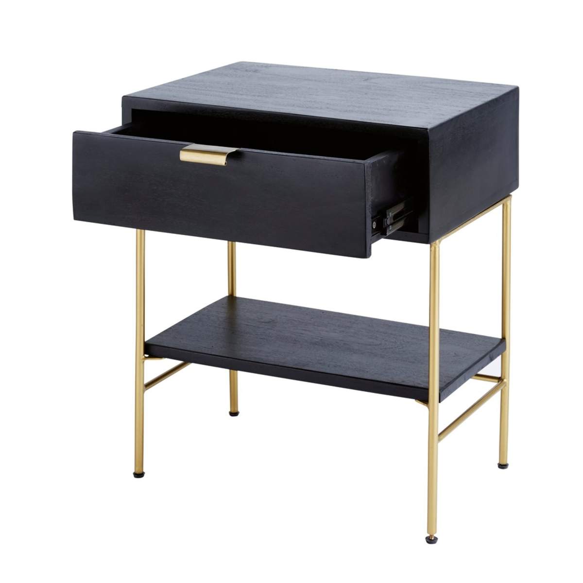 Black Solid Acacia and Gold Metal 1-Drawer Bedside Table Jagger – image 3