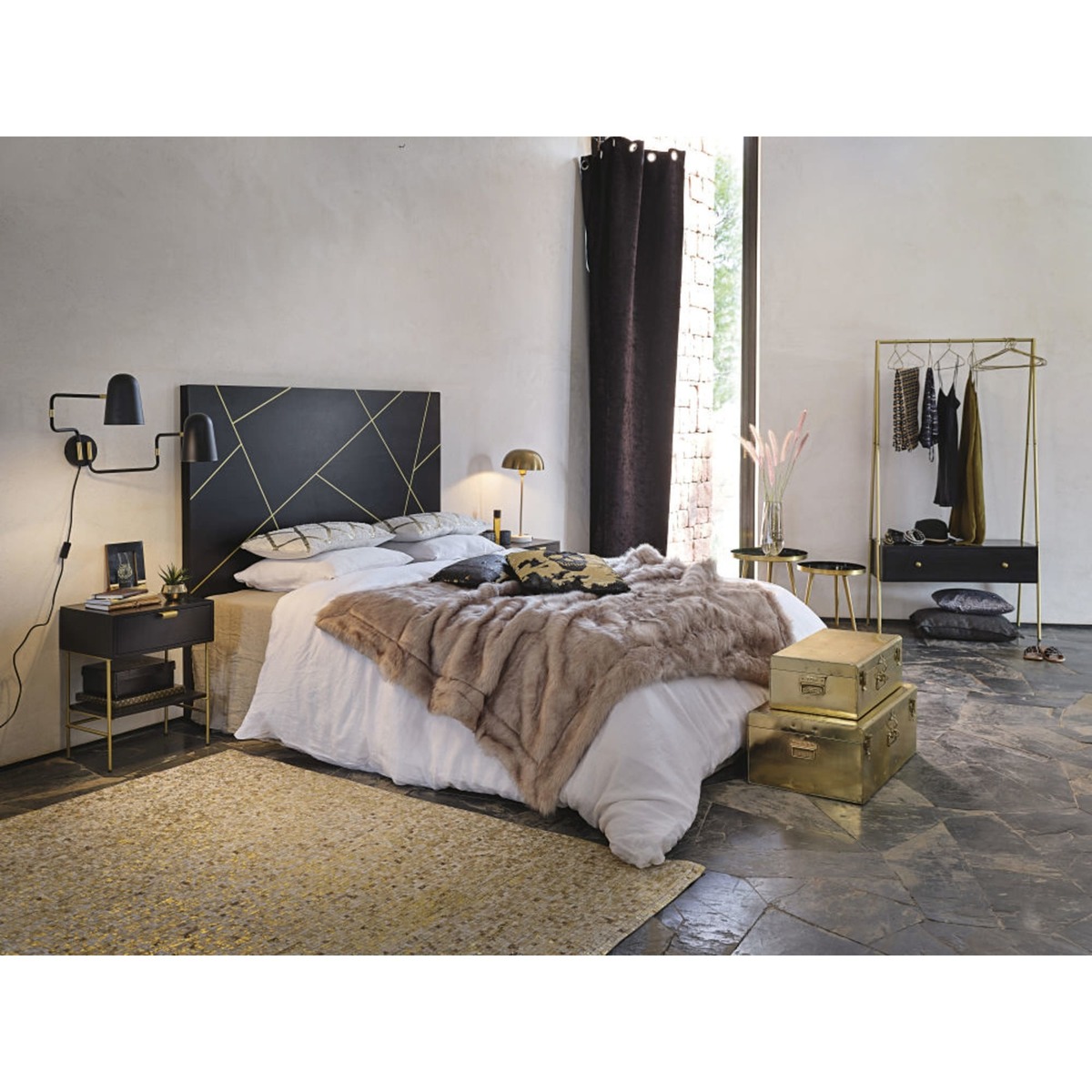 Black Solid Acacia and Gold Metal 1-Drawer Bedside Table Jagger – image 6