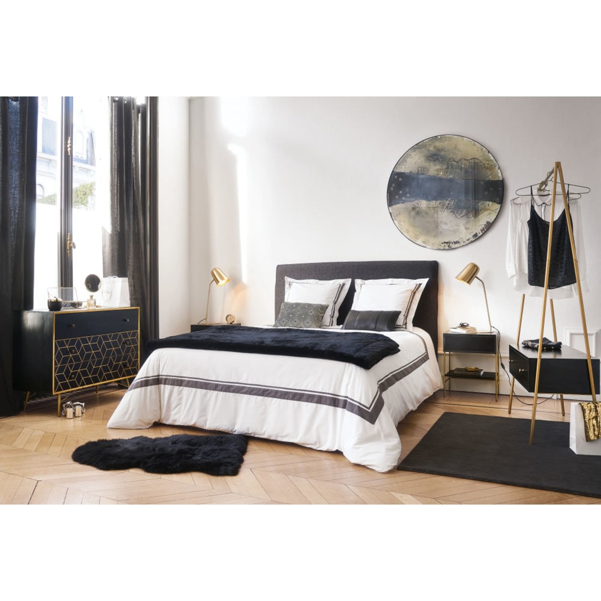 Black Solid Acacia and Gold Metal 1-Drawer Bedside Table Jagger – image 7