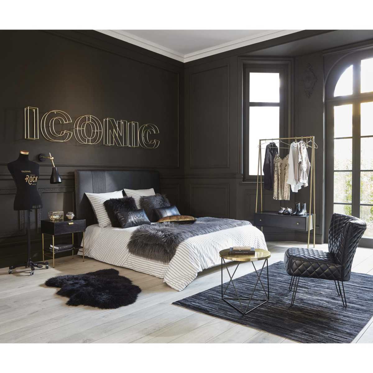 Black Solid Acacia and Gold Metal 1-Drawer Bedside Table Jagger – image 9