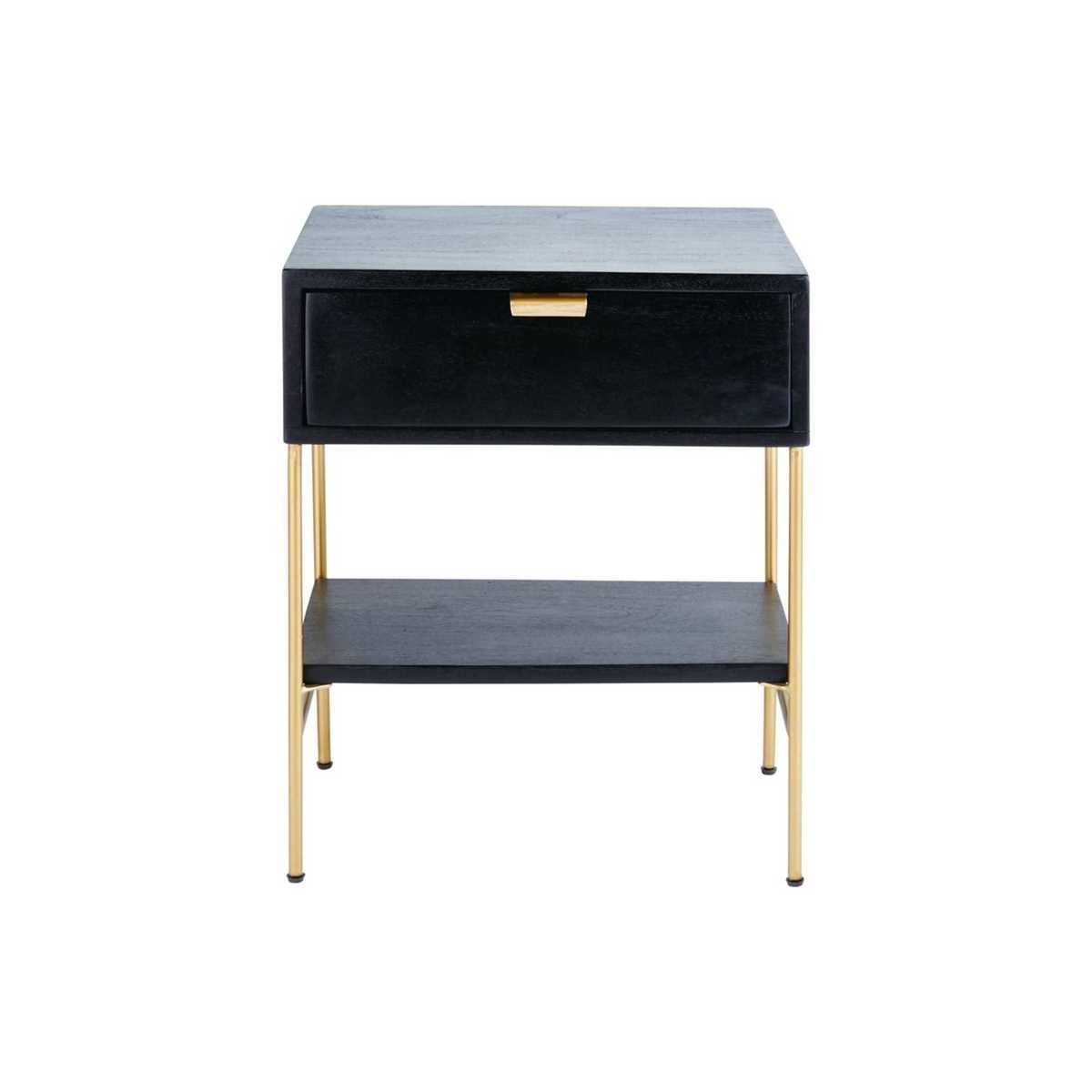 Black Solid Acacia and Gold Metal 1-Drawer Bedside Table Jagger – image 2