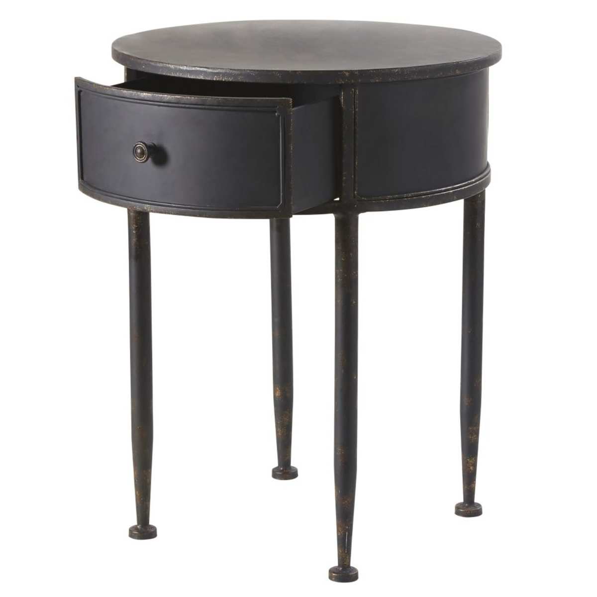 Round Black Metal 1-Drawer Bedside Table Alienor – image 3