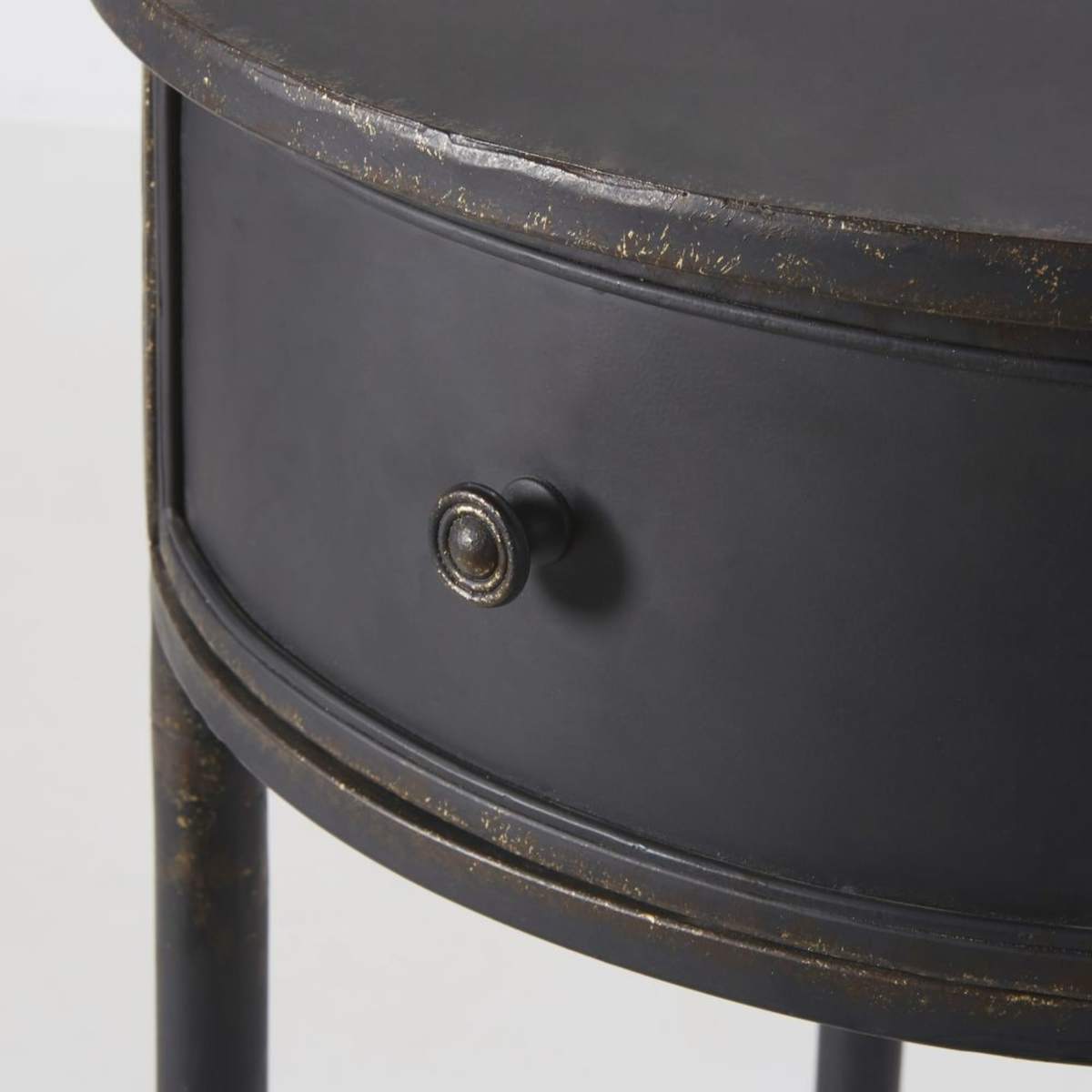 Round Black Metal 1-Drawer Bedside Table Alienor – image 4