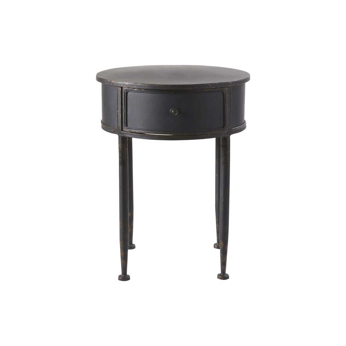 Round Black Metal 1-Drawer Bedside Table Alienor – image 2