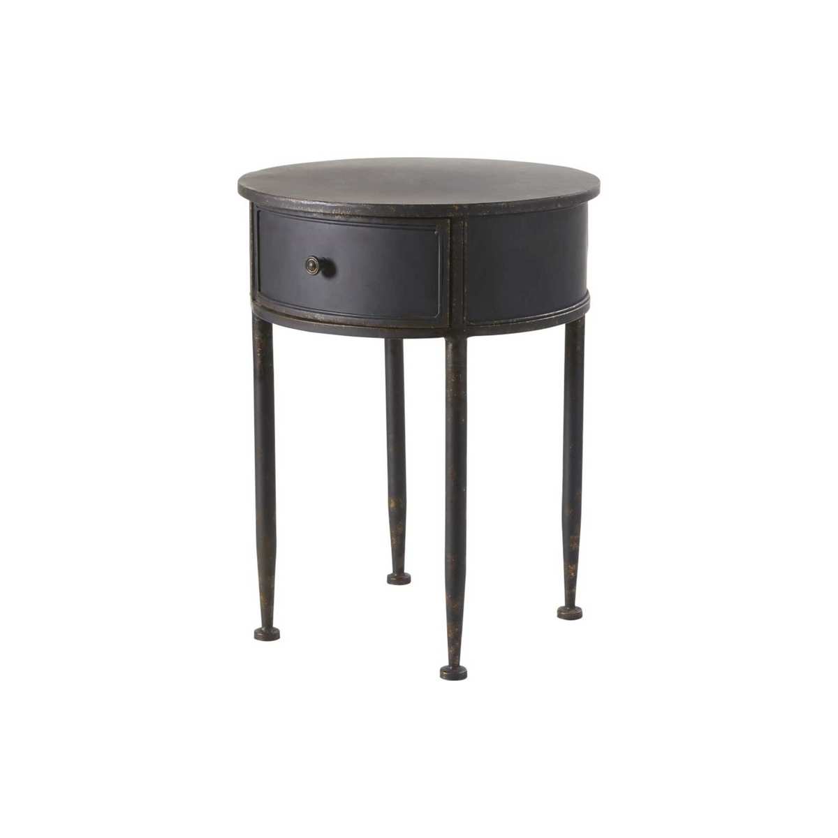 Round Black Metal 1-Drawer Bedside Table Alienor – image 1
