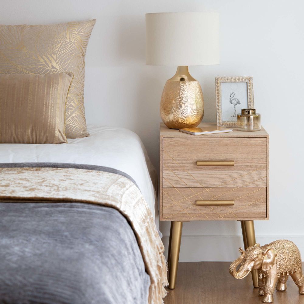 Matte Gold 2-Drawer Bedside table – image 3