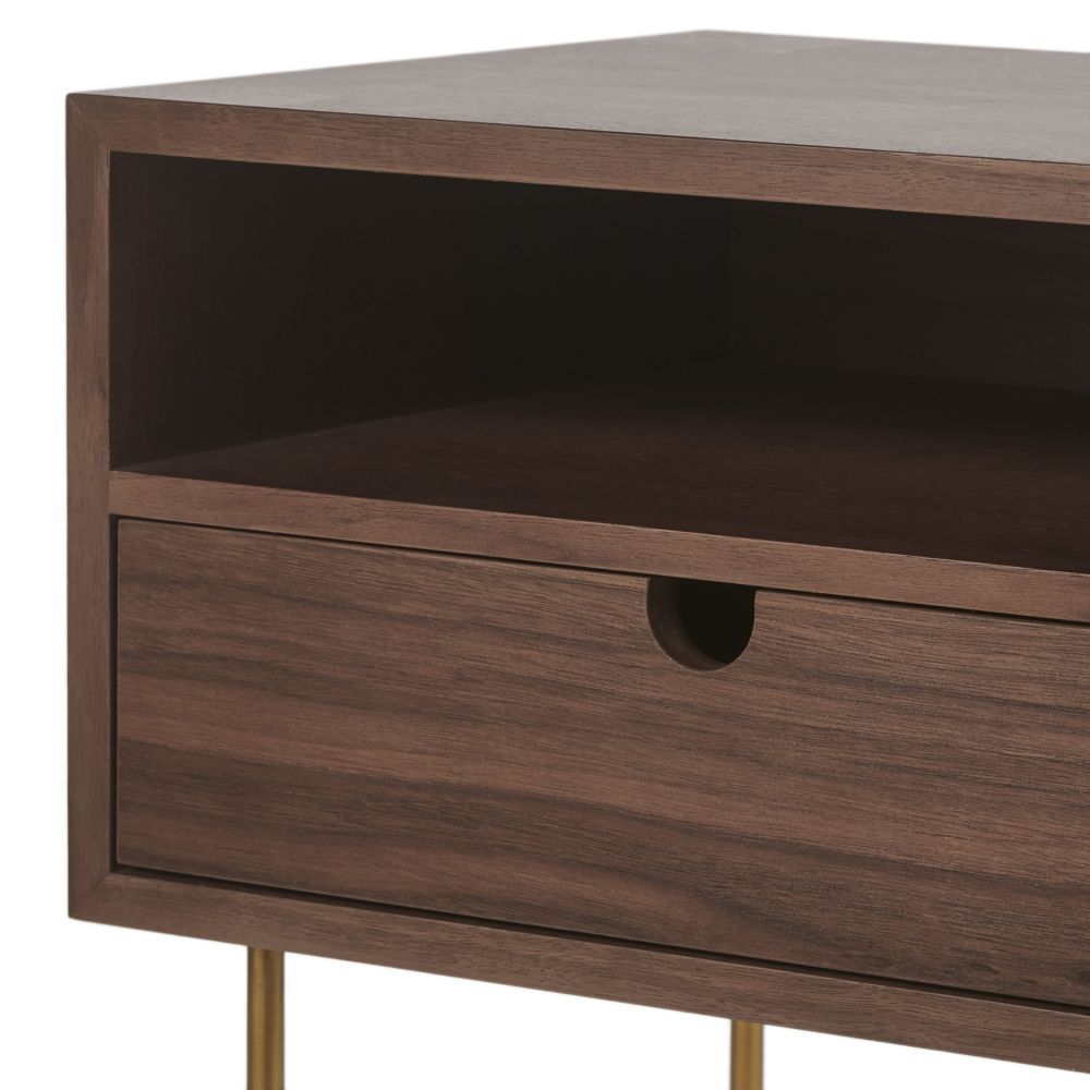 Professional quality 1-drawer mock walnut and gold bedside table – image 2