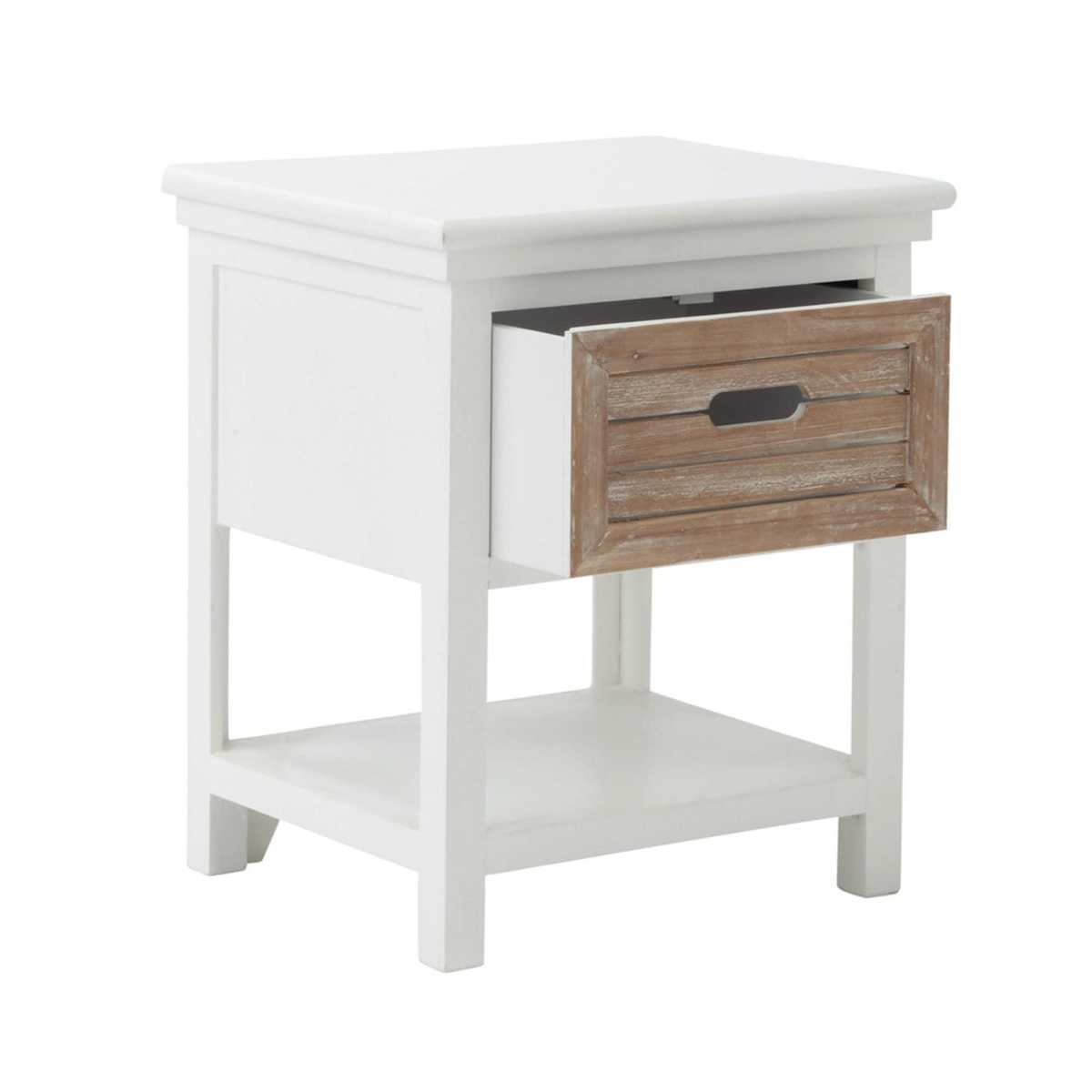 Bedside Table with  Wooden Drawer in White Ouessant – image 2