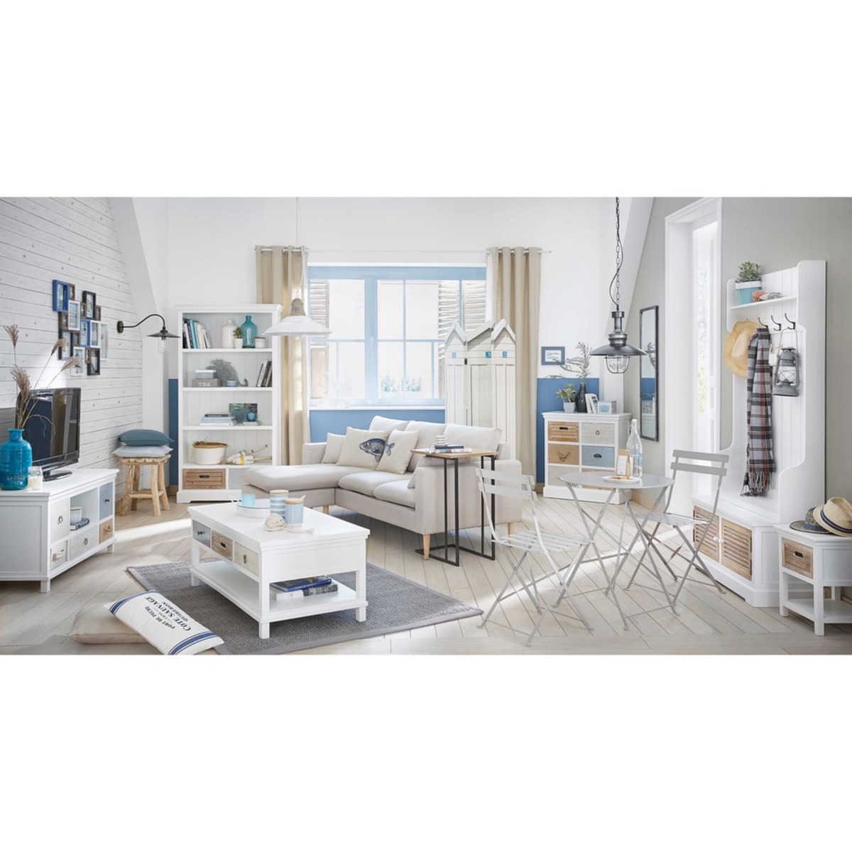 Bedside Table with  Wooden Drawer in White Ouessant – image 6