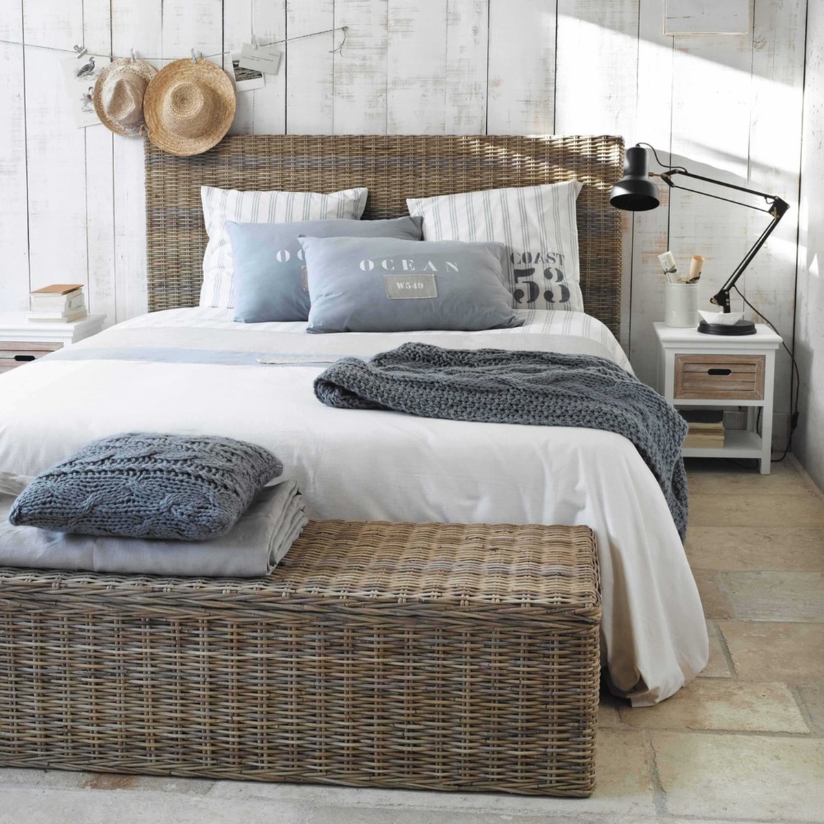 Bedside Table with  Wooden Drawer in White Ouessant – image 8
