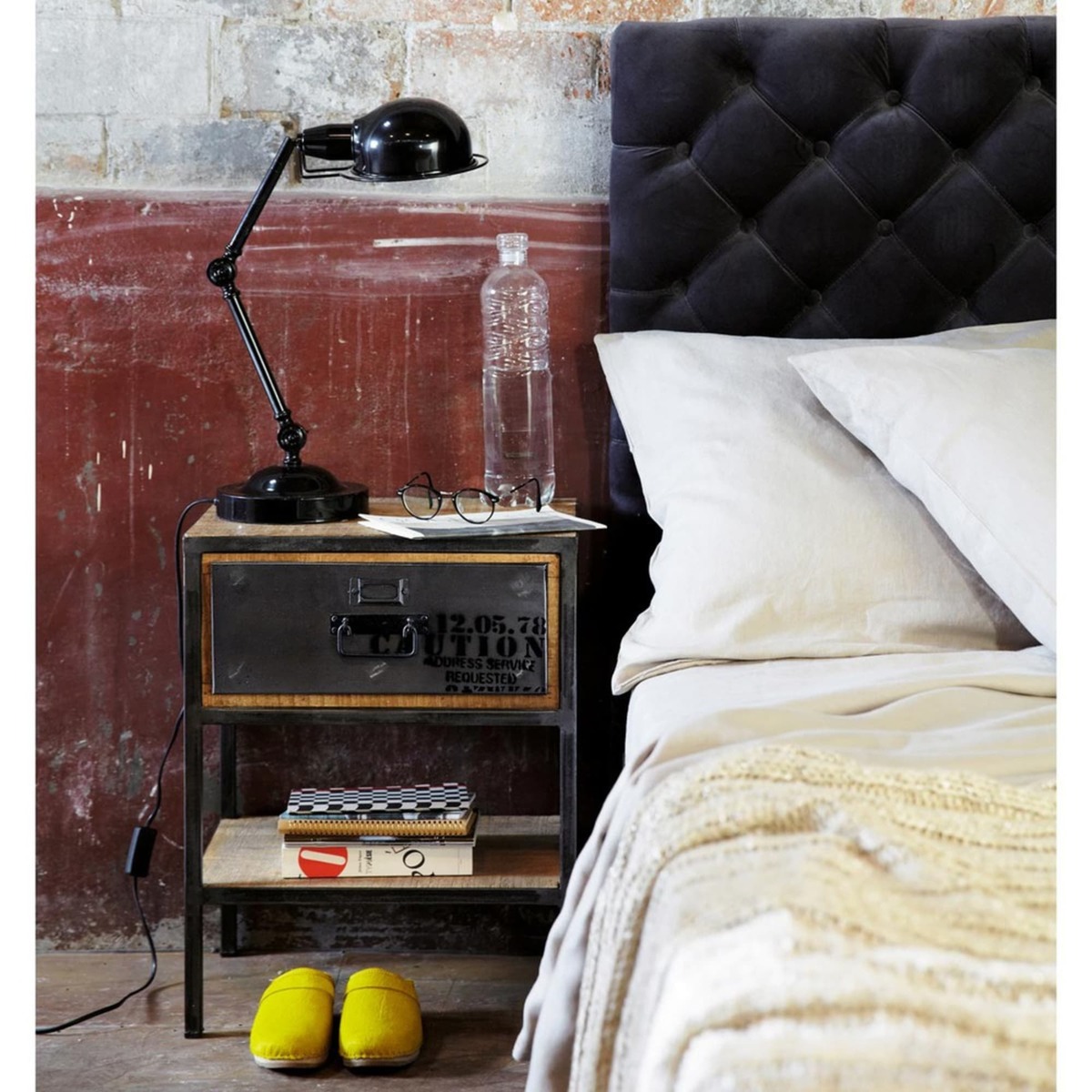 Metal bedside table with drawer in black W 45cm Manufacture – image 5