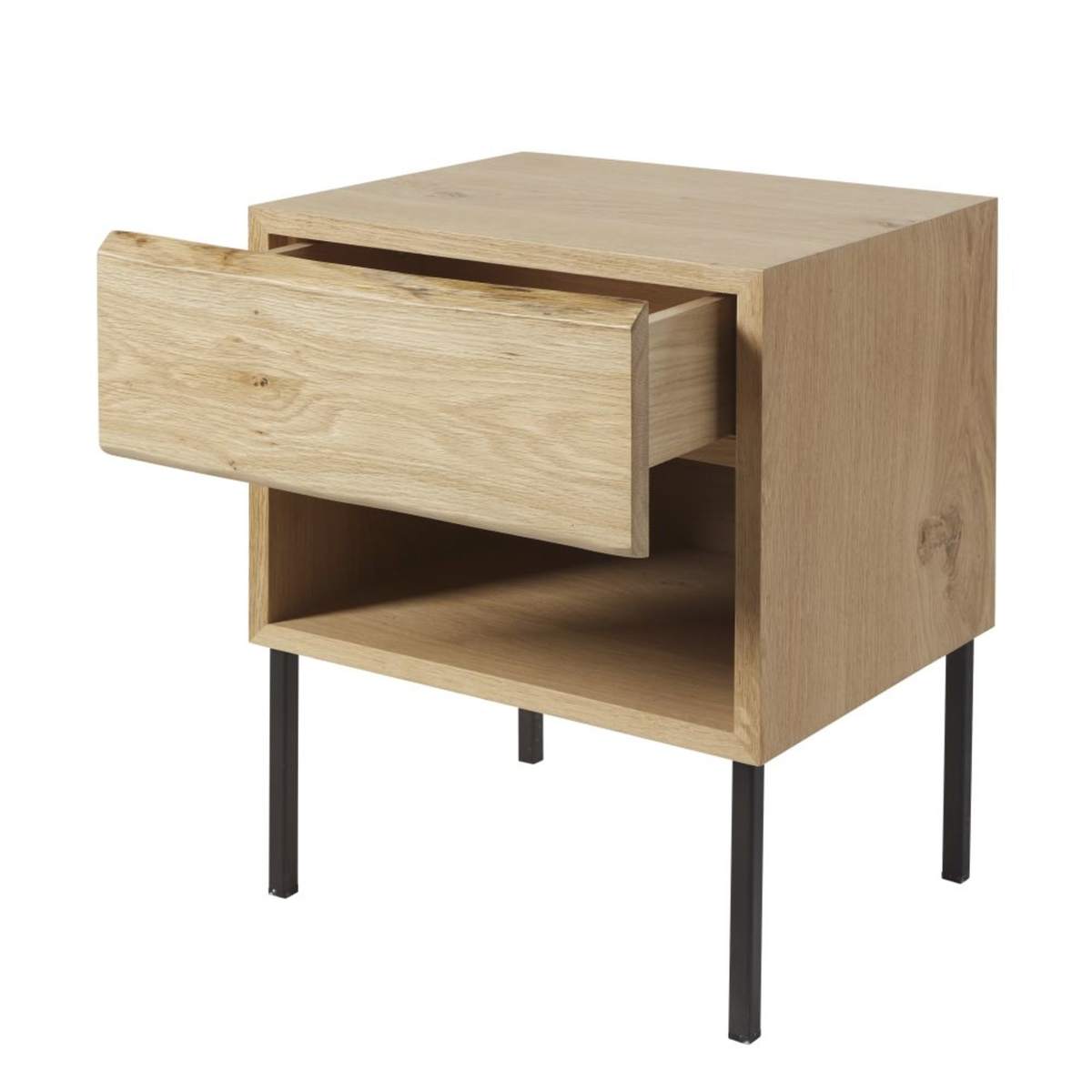 Solid Oak and Black Metal Bedside Table with Storage Magnus – image 3