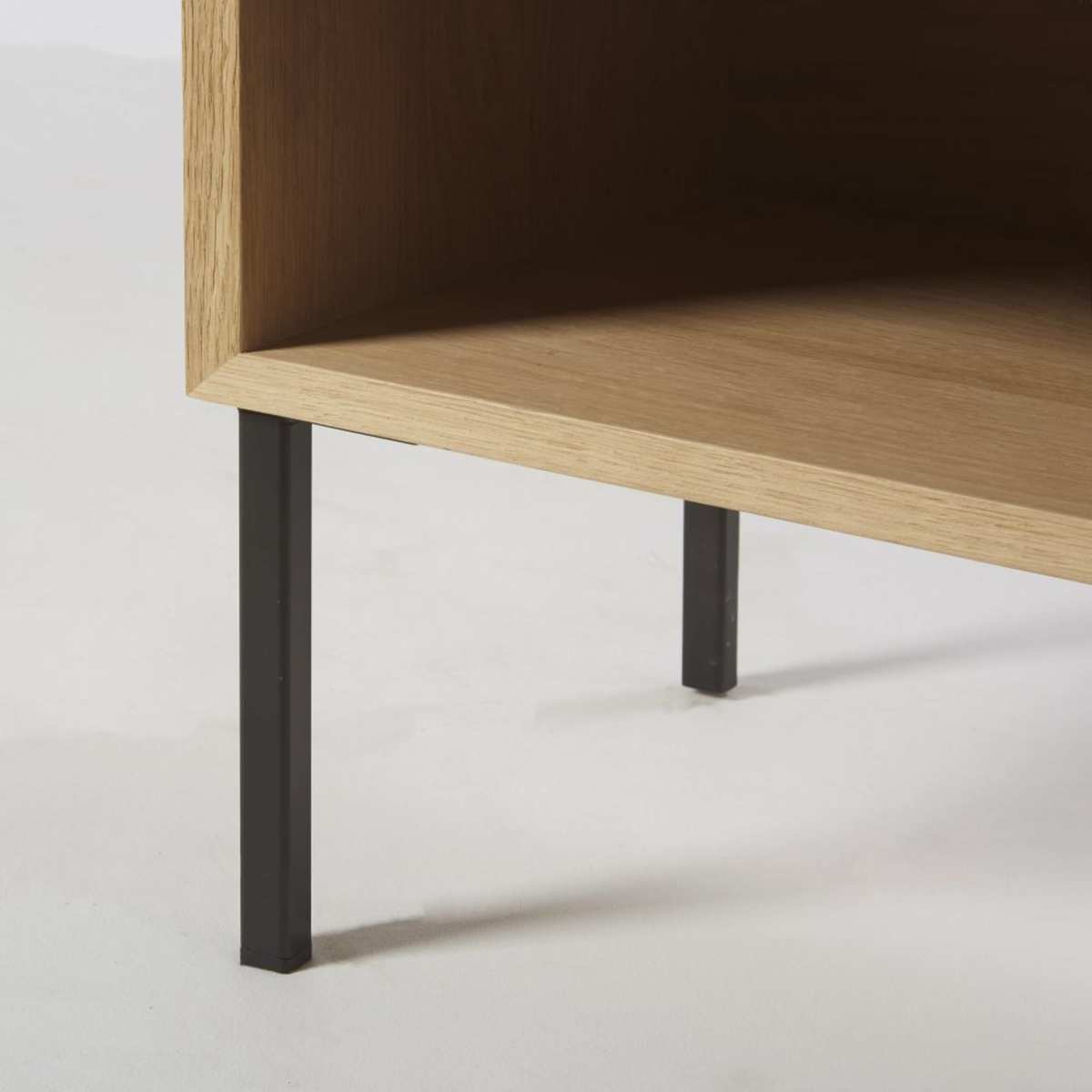 Solid Oak and Black Metal Bedside Table with Storage Magnus – image 5