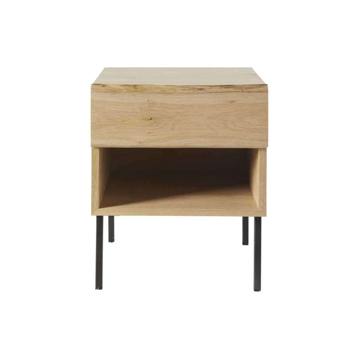Solid Oak and Black Metal Bedside Table with Storage Magnus – image 2