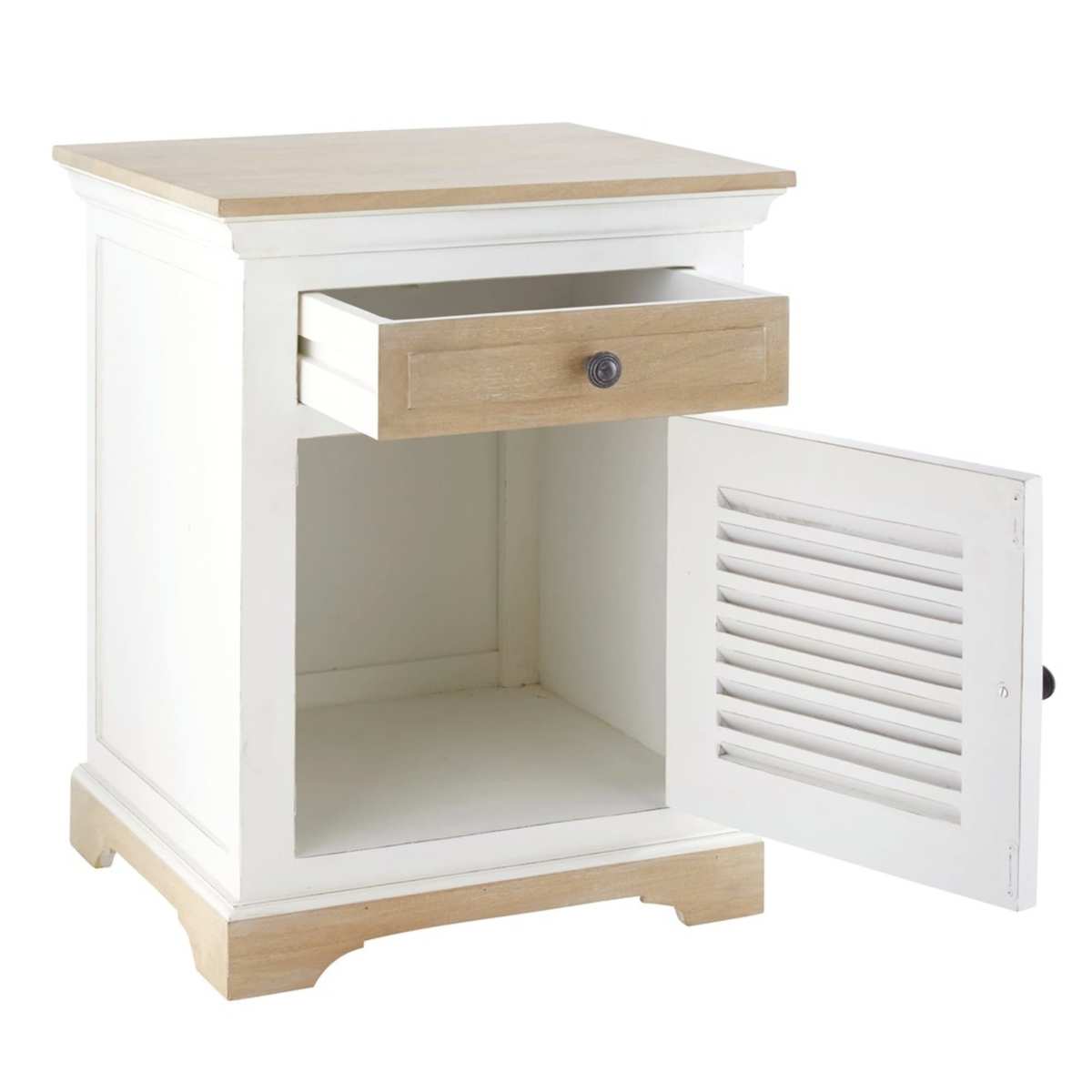 White Solid Mango Wood 1-Door 1-Drawer Bedside Table Cezembre – image 3