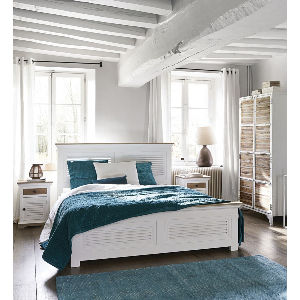 White Solid Mango Wood 1-Door 1-Drawer Bedside Table Cezembre – image 6