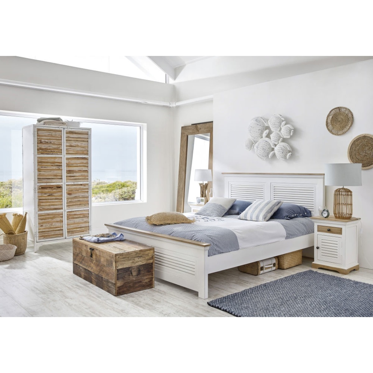 White Solid Mango Wood 1-Door 1-Drawer Bedside Table Cezembre – image 7