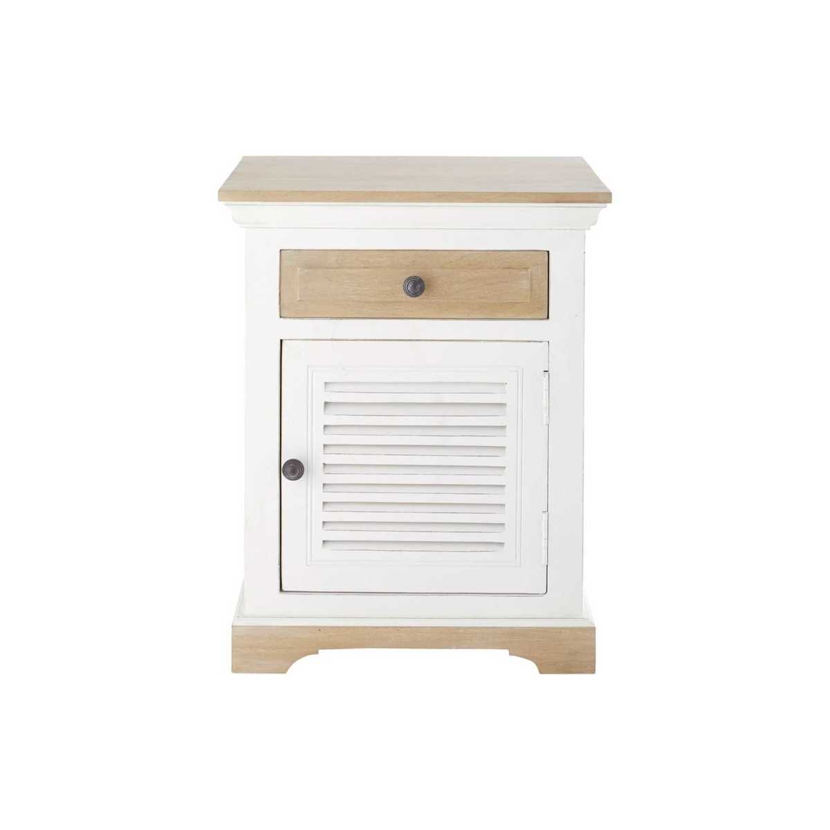White Solid Mango Wood 1-Door 1-Drawer Bedside Table Cezembre – image 2