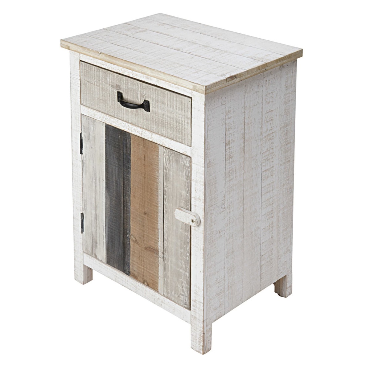Bleached pine 1-door 1-drawer bedside table Noirmoutier – image 2