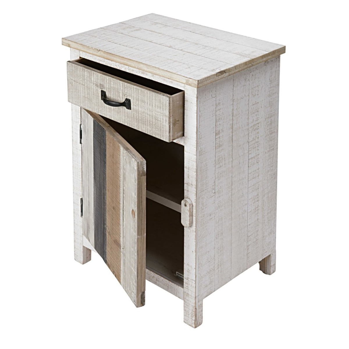 Bleached pine 1-door 1-drawer bedside table Noirmoutier – image 3