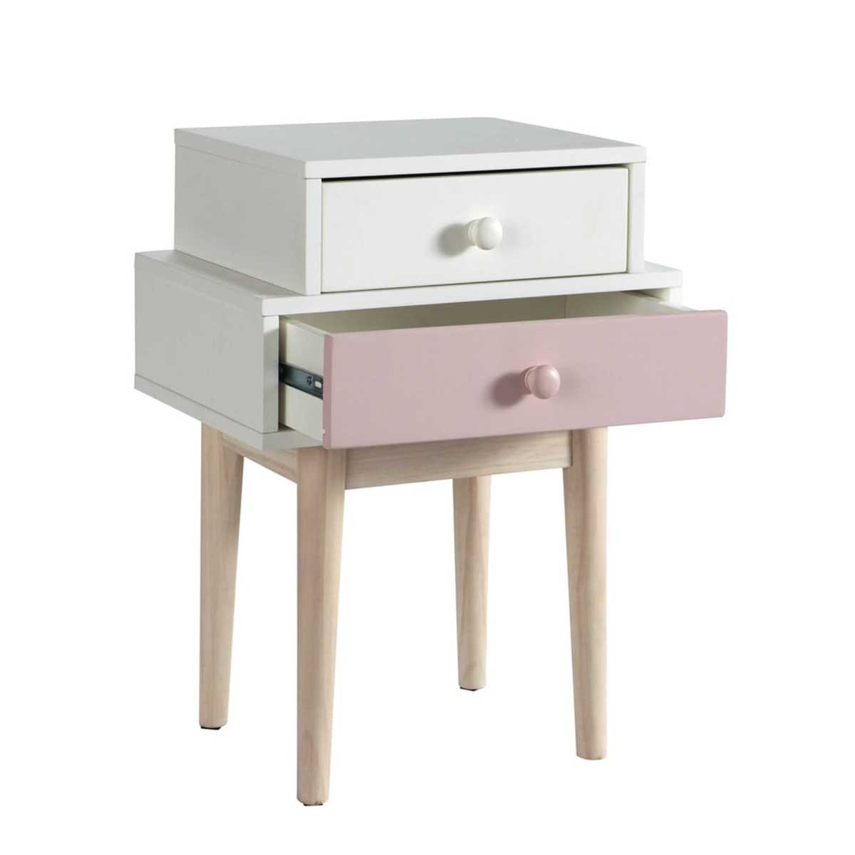 2-Drawers White and Pink Bedside Table Blush – image 2