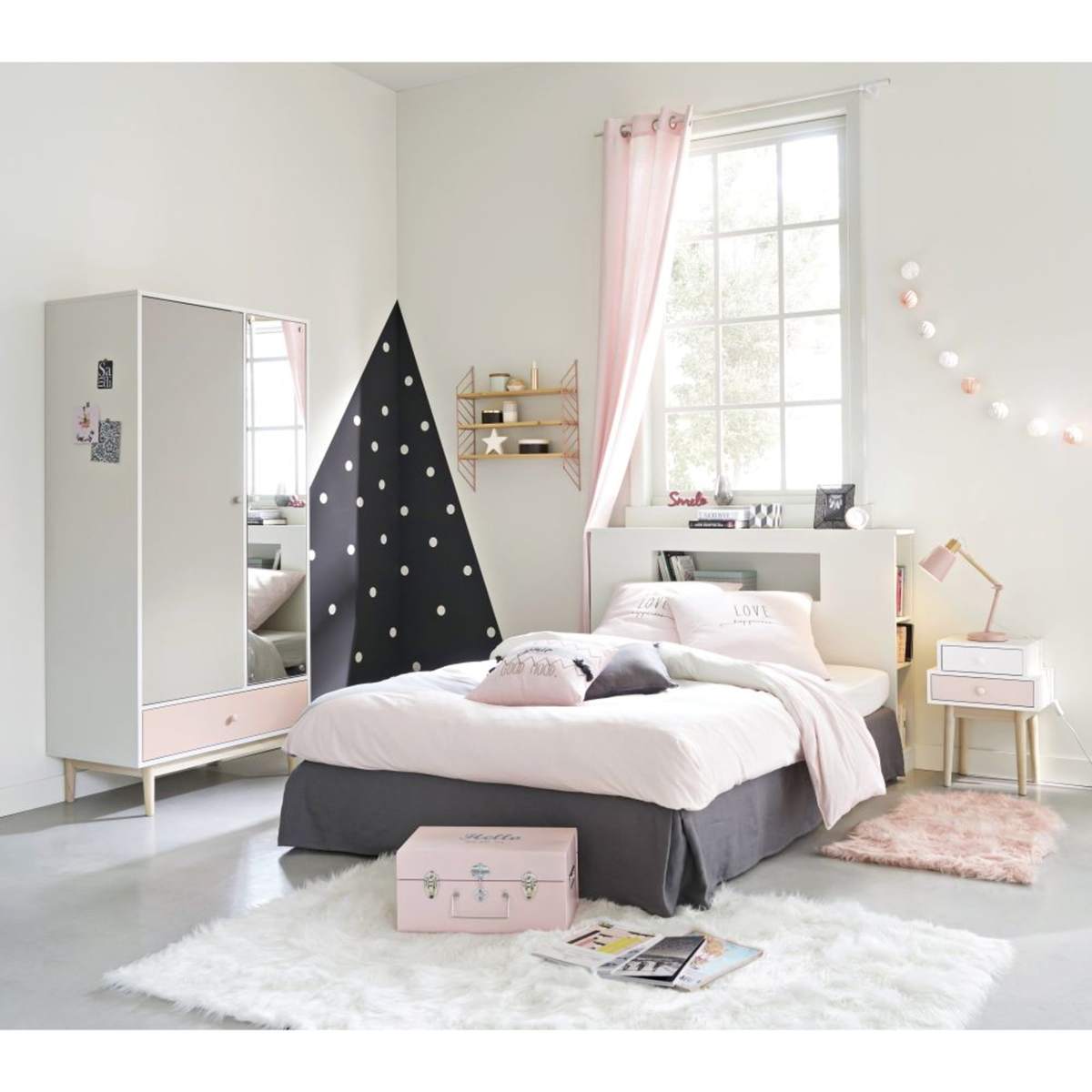 2-Drawers White and Pink Bedside Table Blush – image 4