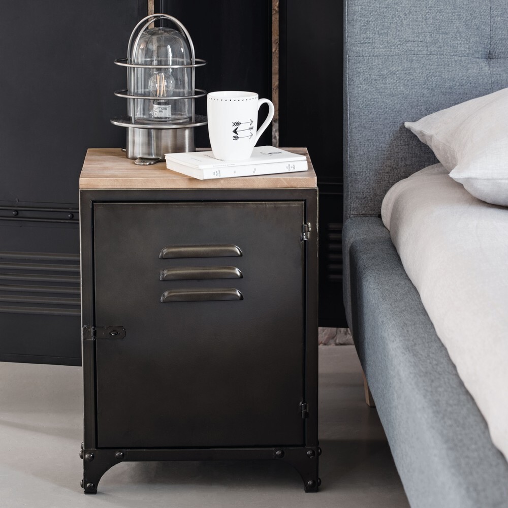 Metal and Pine Industrial-Style Bedside Table – image 5