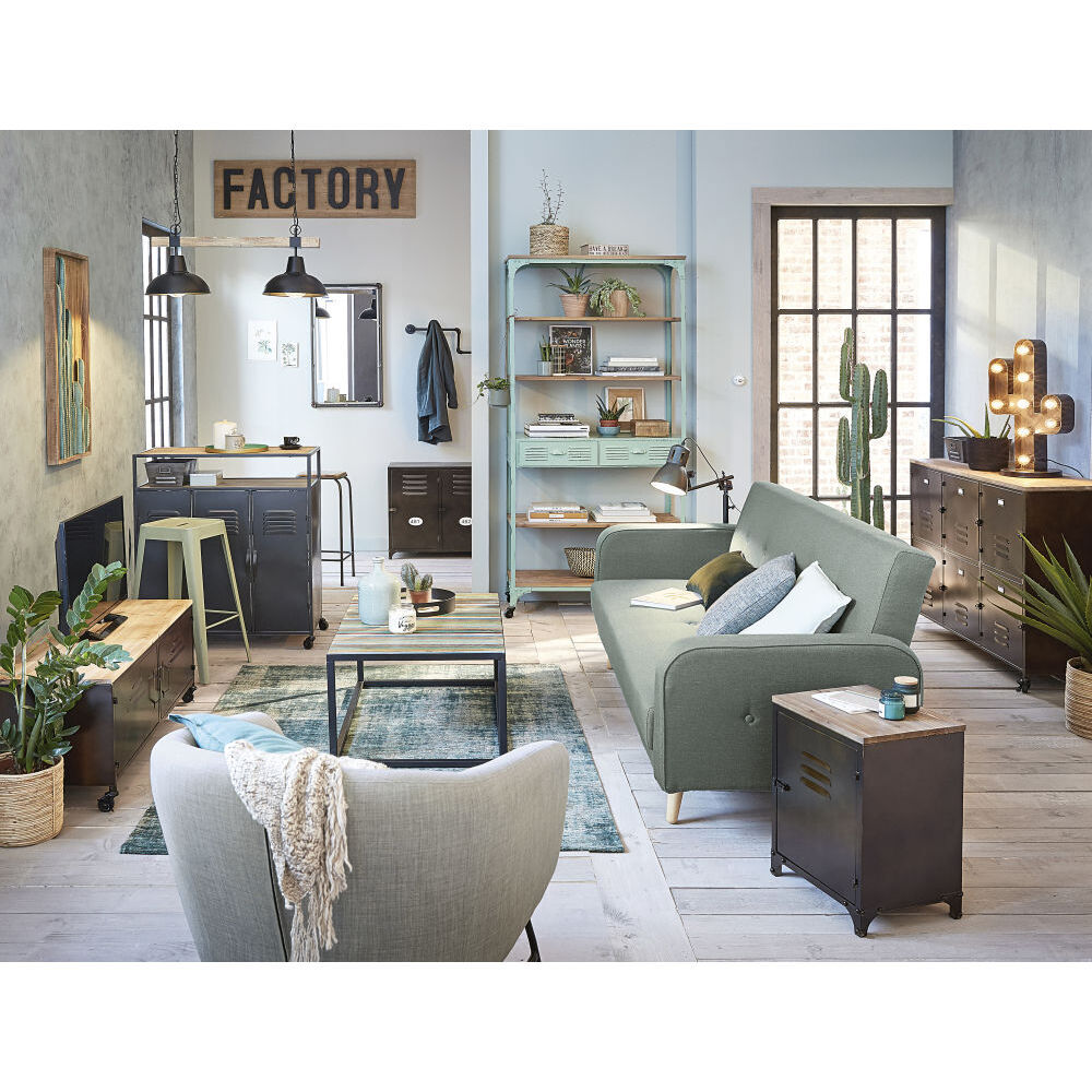 Metal and Pine Industrial-Style Bedside Table – image 7