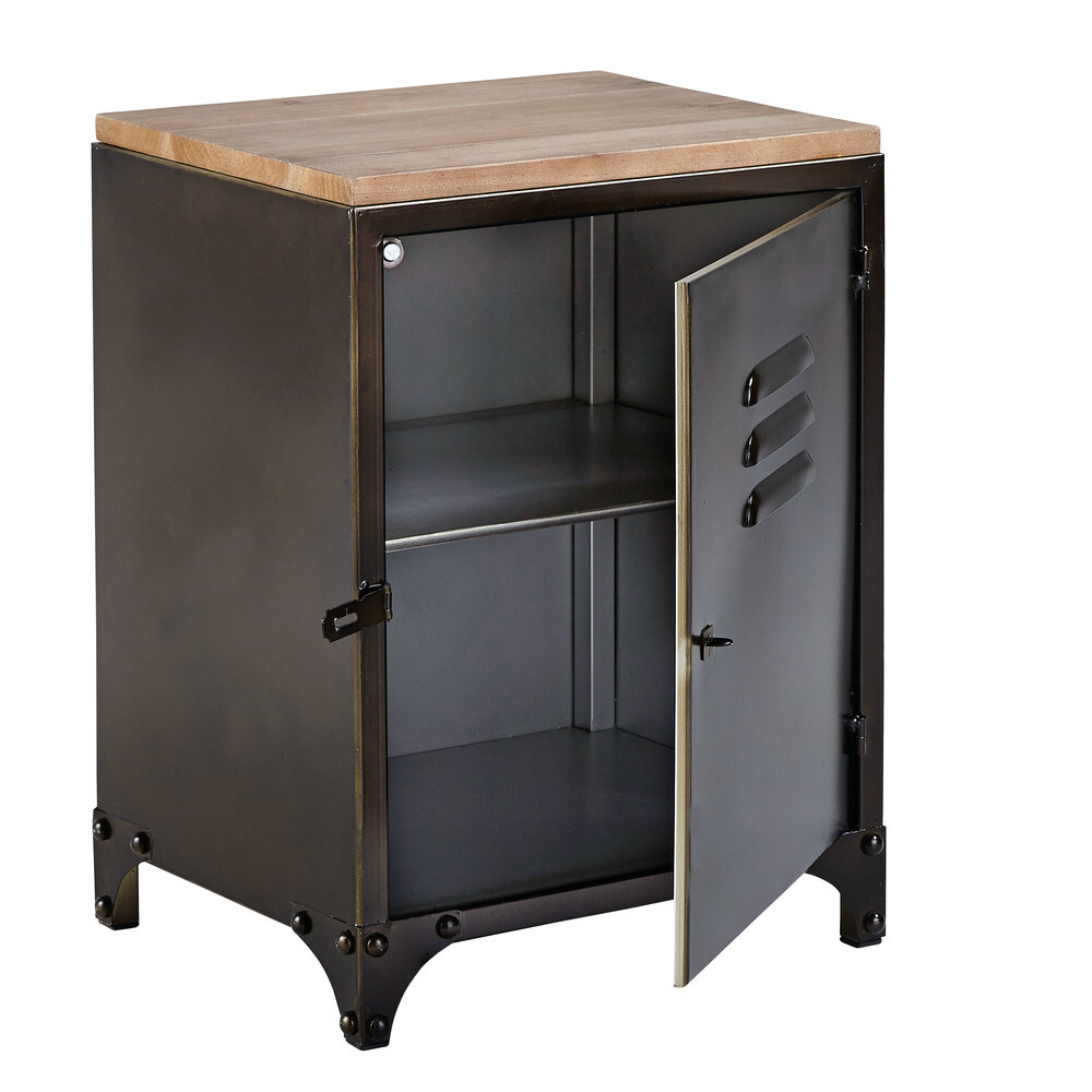 Metal and Pine Industrial-Style Bedside Table – image 8