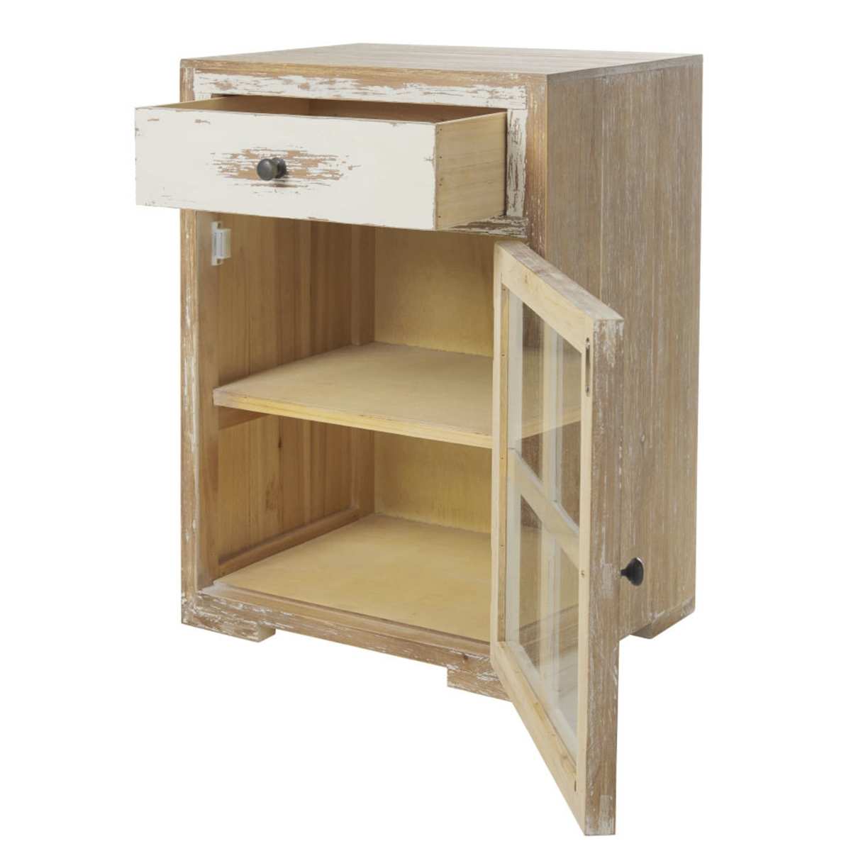 White Solid Pine and Glass 1-Door 1-Drawer Bedside Table Kinfolk – image 2