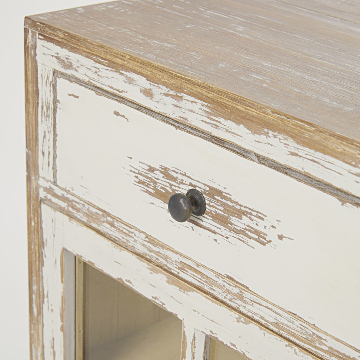 White Solid Pine and Glass 1-Door 1-Drawer Bedside Table Kinfolk – image 3