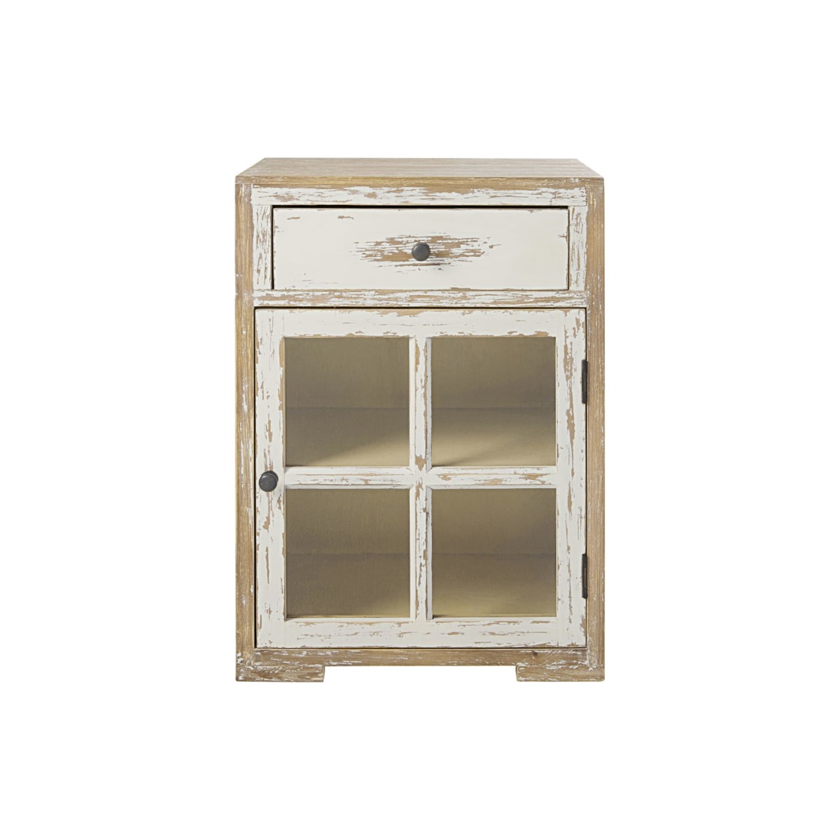 White Solid Pine and Glass 1-Door 1-Drawer Bedside Table Kinfolk – image 1